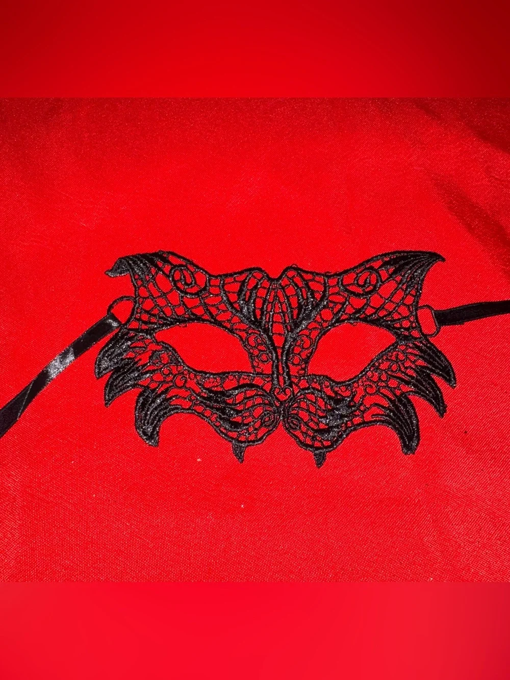 Lace Venetian Eye Mask - Black on Red